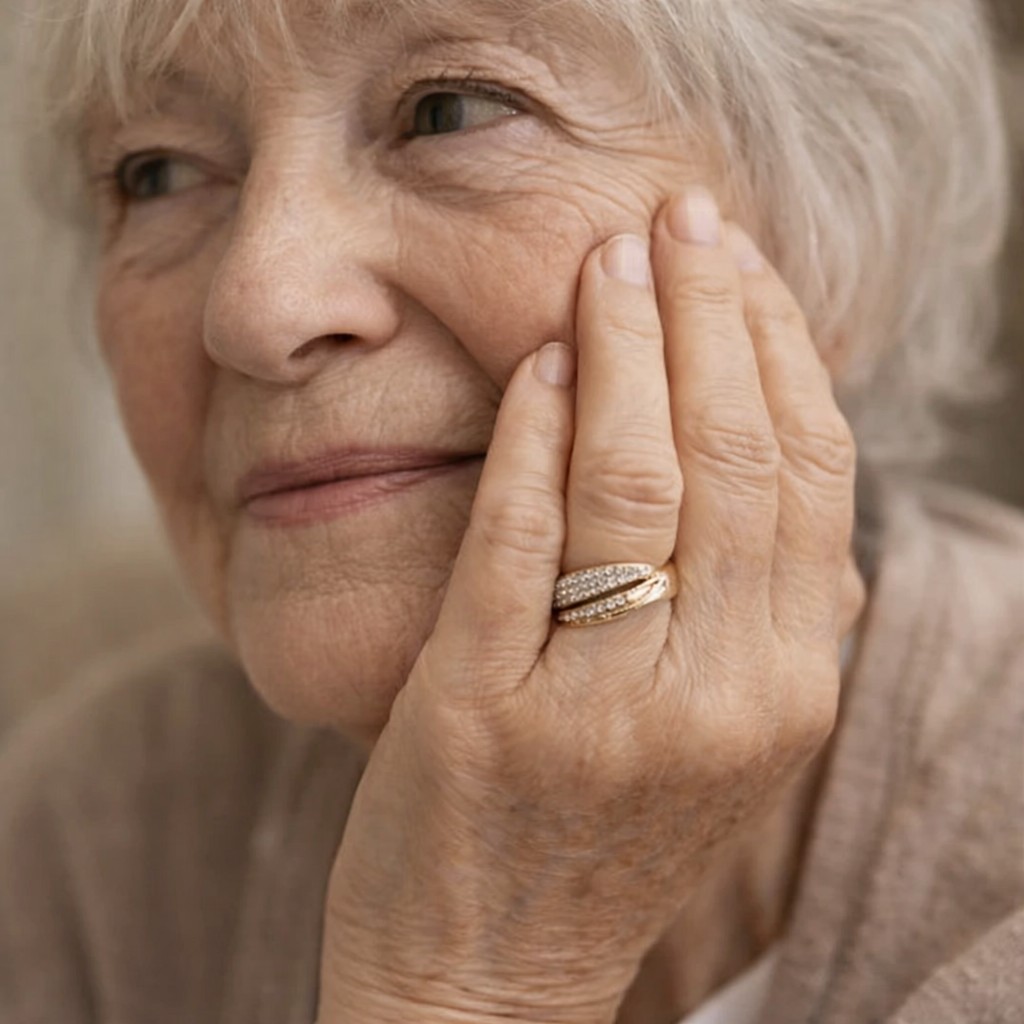 Portrait chaleureux : une femme porte la bague Eternal Ring